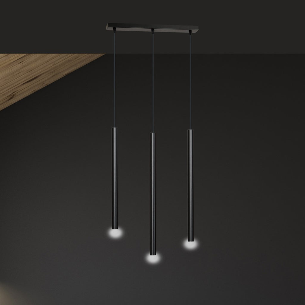 Hanglamp Selter 3 lichts gepoedercoat staal, minimalistisch, zwart, 45 x 120 cm, voor eetkamer of hal