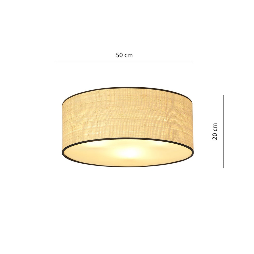 Plafondlamp Aston gepoedercoat staal boho zwart met bruine kap Ø 50 cm, 3 x E27-fitting, woonkamer en eettafel