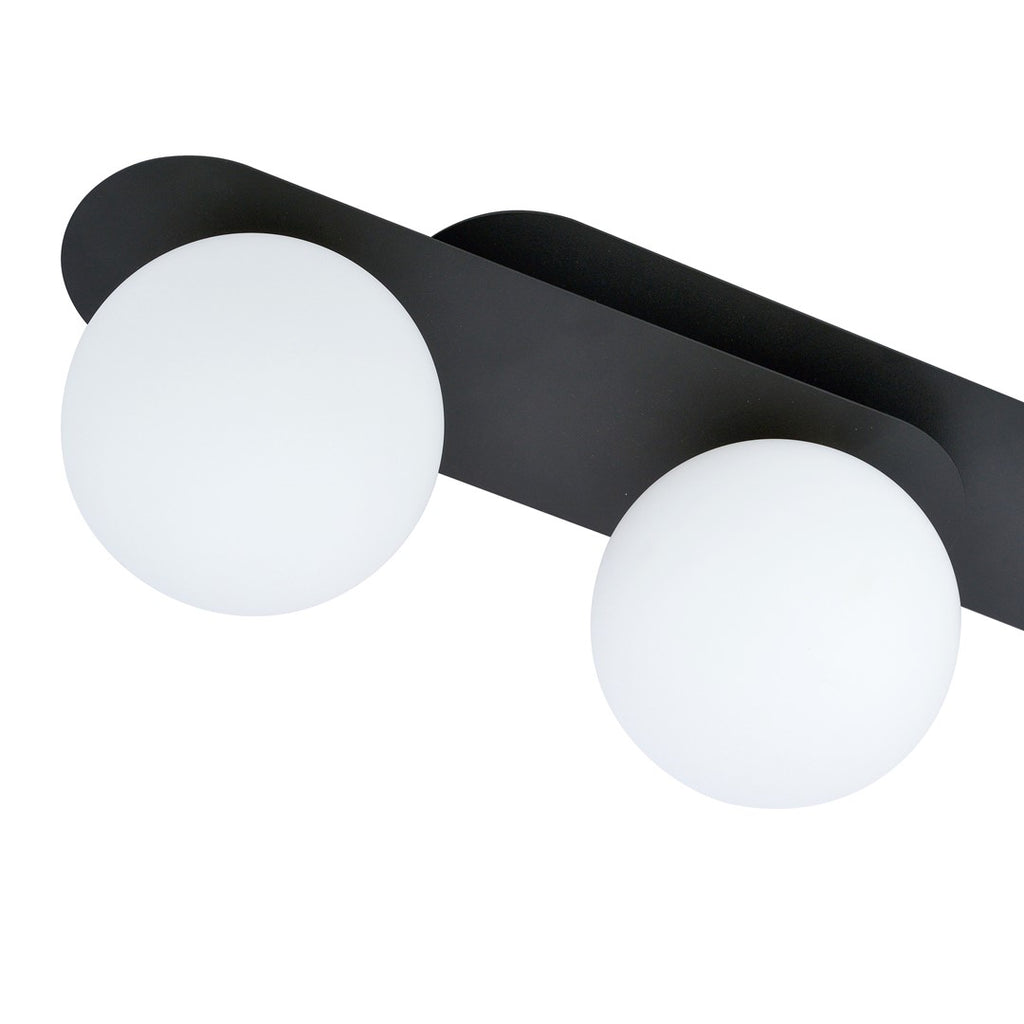 Plafondlamp Plaza gepoedercoat staal en glas, modern, zwart met witte glazen kappen, 3 lichts, 70 cm breed