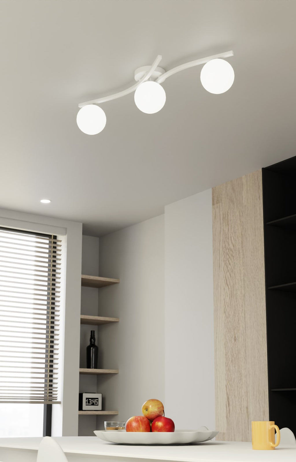 Plafondlamp gepoedercoat staal Opus 3 lichts, wit met opaalglazen kappen, 3 x E14 – woonkamer, eetkamer en slaapkamer