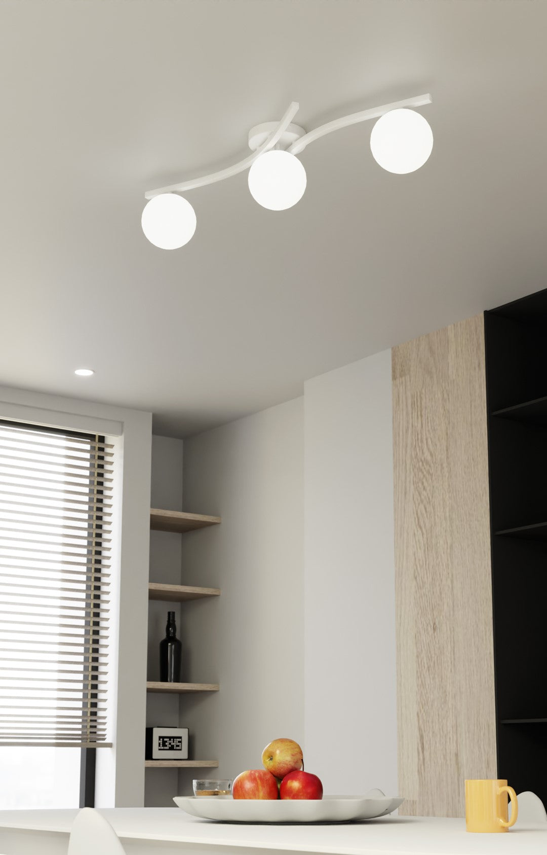 Plafondlamp gepoedercoat staal Opus 3 lichts, wit met opaalglazen kappen, 3 x E14 – woonkamer, eetkamer en slaapkamer
