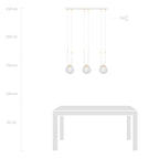 Hanglamp 3 lichtpunten gepoedercoat staal en glas, retro Glam wit met transparante kappen, 70 x 115 cm