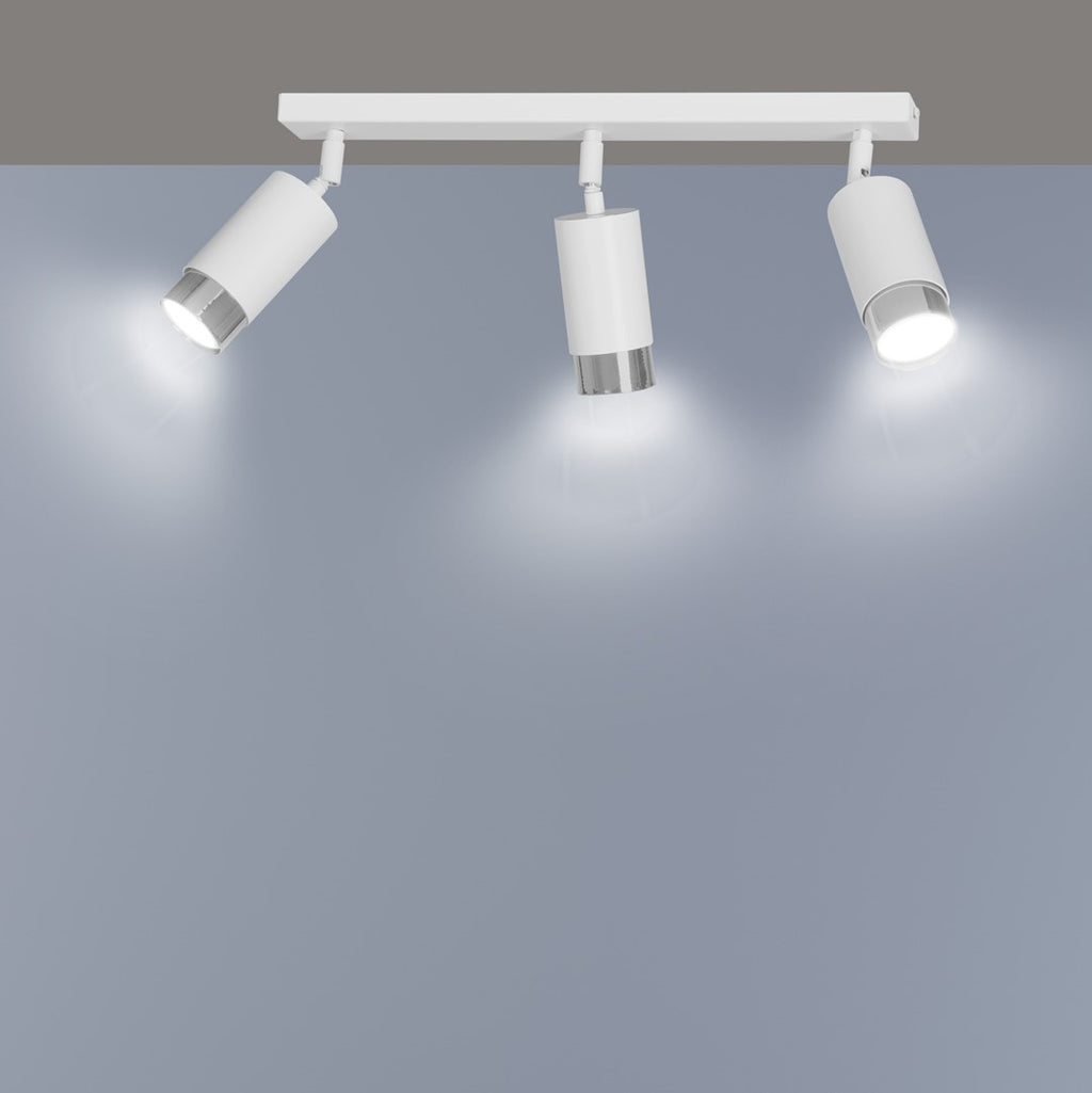 Plafondlamp 3 spots gepoedercoat staal, modern, Hiro wit met zilverkleurige accenten, 45 cm breed