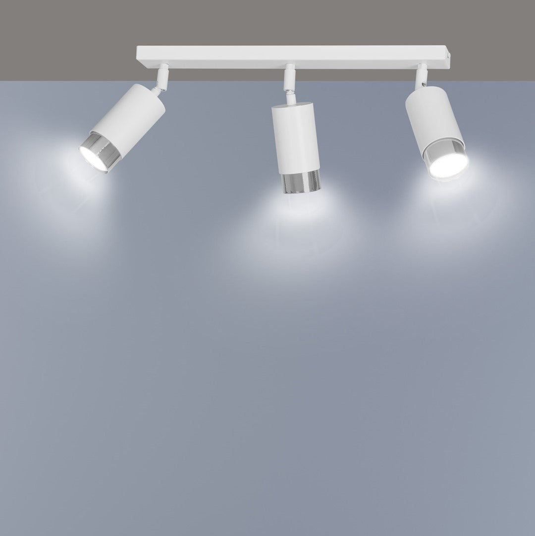 Plafondlamp 3 spots gepoedercoat staal, modern, Hiro wit met zilverkleurige accenten, 45 cm breed