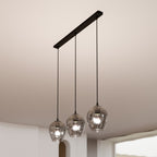 Hanglamp 3 lichts gepoedercoat staal en glas, modern Istar, zwart met grafiet kappen, 70 x 100 cm, E27
