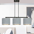 Hanglamp gepoedercoat staal en stof Hilde, minimalistisch, zwart met grijze kappen, 72 x 100 cm, 3 lichtpunten