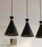 Hanglamp 3 lichts gepoedercoat staal en hout, Scandinavisch Zero, zwart, 78 cm, boven eettafel of keukeneiland