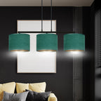 Hanglamp gepoedercoat staal en stof Hilde minimalistisch groen met 3 kappen, 72 x 100 cm, eettafel keuken hal