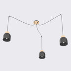 Hanglamp gepoedercoat staal en hout, Scandinavisch, model Kru, zwart, 3 fittingen E27, verstelbare hoogte