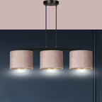 Hanglamp Hilde 3-lichts gepoedercoat staal met stoffen kappen, roze en zwart – 72 x 100 cm, eettafel