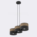Hanglamp gepoedercoat staal Karbon minimalistisch zwart en bruin, 3 lichtpunten, stoffen kappen Ø 20 cm, eettafel
