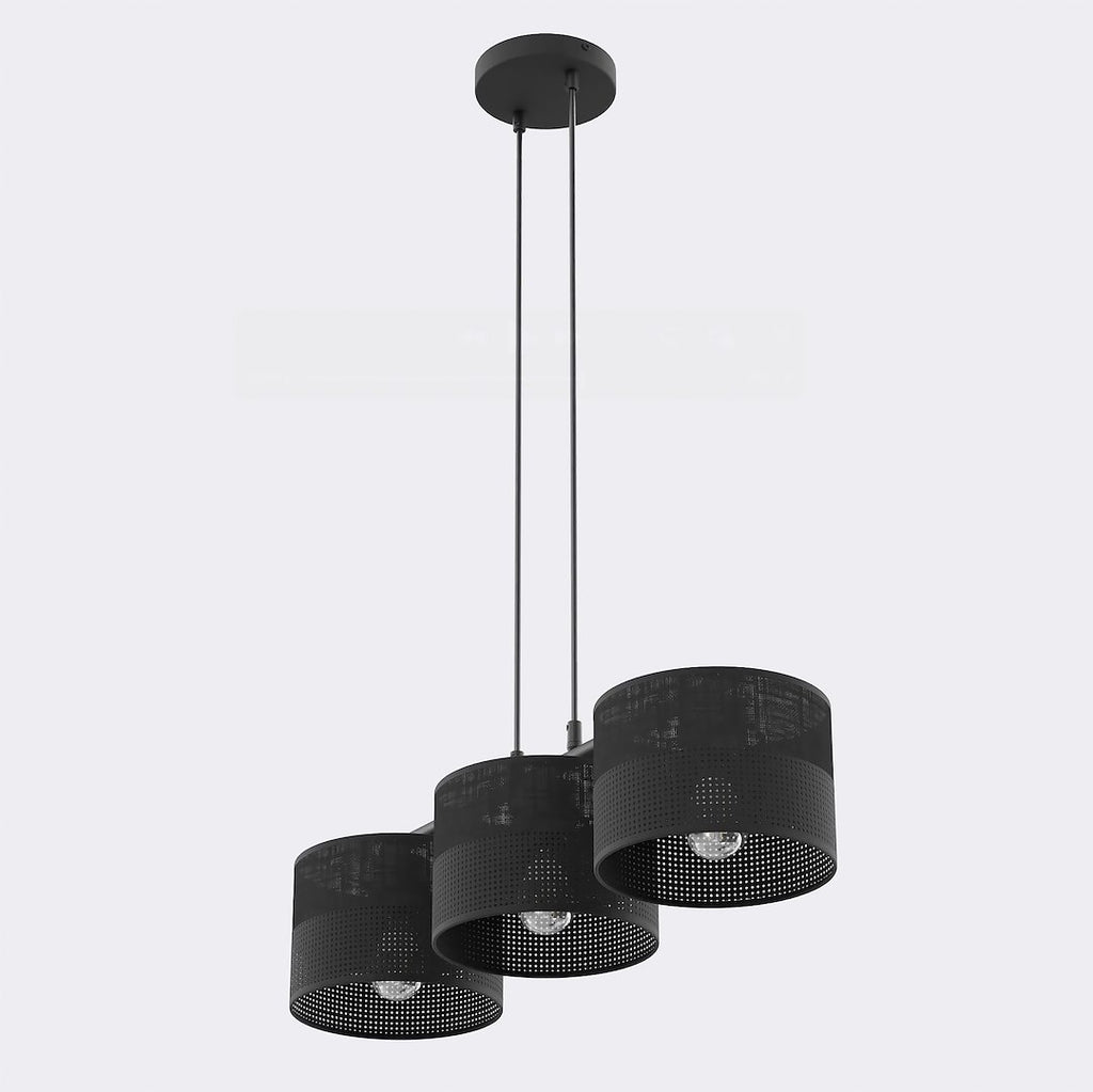 Hanglamp gepoedercoat staal en stof minimalistisch zwart met 3 kappen Ø 20 cm, voor keukeneiland en eettafel