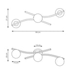 Plafondlamp Opus gepoedercoat staal en glas, modern, zwart met witte kappen, 3 lichtpunten, 60 cm