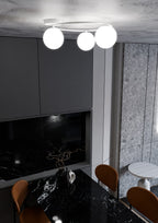 Plafondlamp gepoedercoat staal en glas, minimalistisch wit, 3 lichts, 47 x 20 cm, opbouw