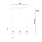 Hanglamp gepoedercoat staal en glas Glam, wit met goudkleurige accenten, 3 lichts, 70 x 115 cm, verstelbaar