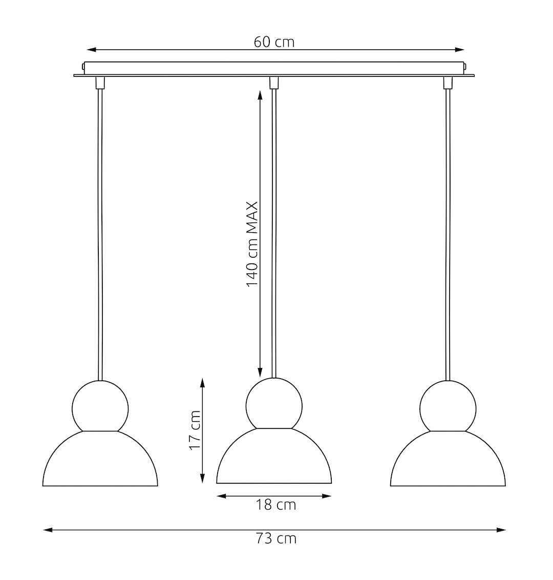 Hanglamp gepoedercoat staal en hout Kaki Scandinavisch beige 73 cm, 3 lichtpunten met E27-fitting