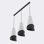 Hanglamp 3-lichts gepoedercoat staal en stof, modern, Moda, zwart en grijs, 95 cm breed, voor woonkamer en eethoek