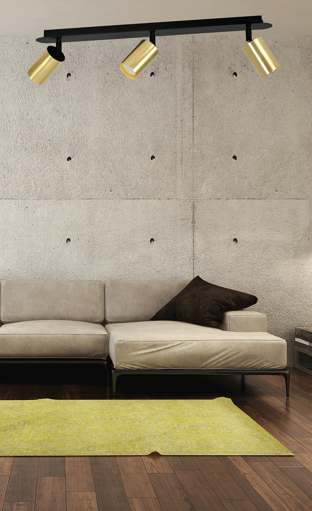 Plafondlamp gepoedercoat staal modern Zen zwart, 3 spots met GU10-fitting, 72 x 18 cm