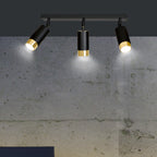 Plafondlamp gepoedercoat staal Hiro modern zwart goud 45 cm breed, 3 richtbare spots voor hal en keuken