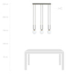 Hanglamp 3-lichts gepoedercoat staal en glas, retro Glam, zwart met witte glazen kappen Ø 15 cm, verstelbare hoogte