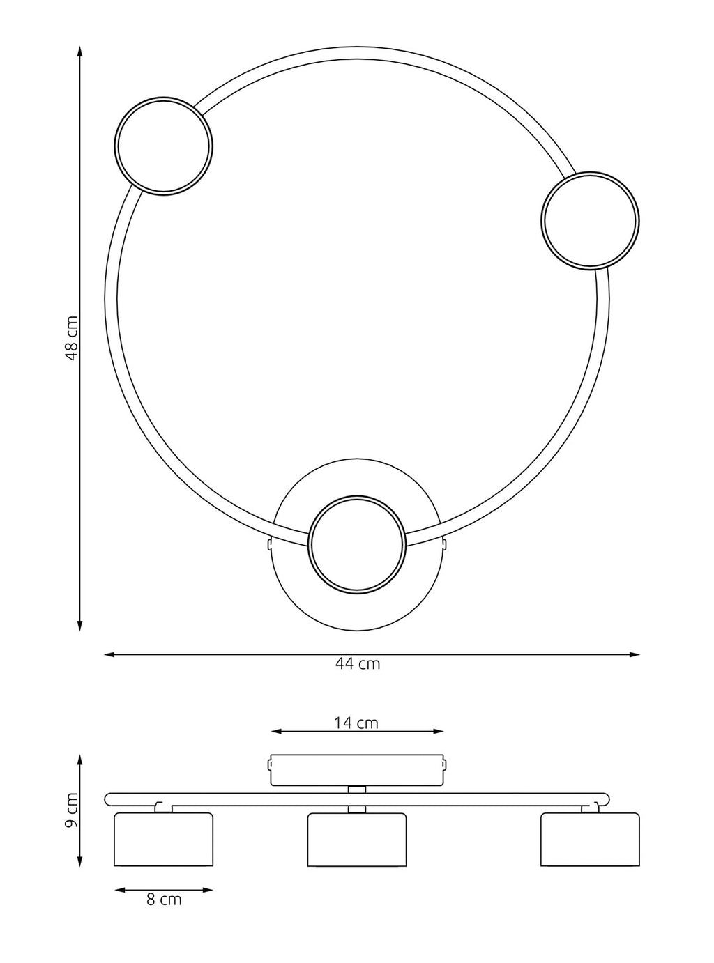 Plafondlamp gepoedercoat staal minimalistisch Lucio zwart, 3 fittingen, 48 x 44 cm