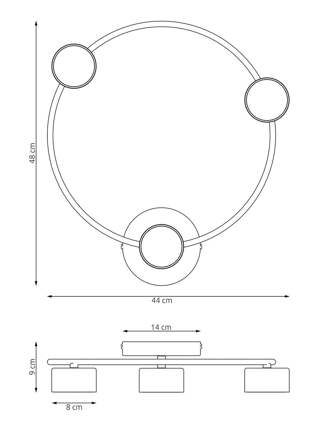Plafondlamp gepoedercoat staal minimalistisch Lucio zwart, 3 fittingen, 48 x 44 cm