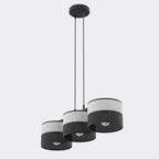 Hanglamp 3-lichts gepoedercoat staal en stof, Karbon, zwart grijs, kapdiameter Ø 20 cm, 70 cm breed