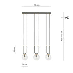 Hanglamp 3-lichts gepoedercoat staal en glas, retro glam, zwart met transparante kappen – 70 x 115 cm