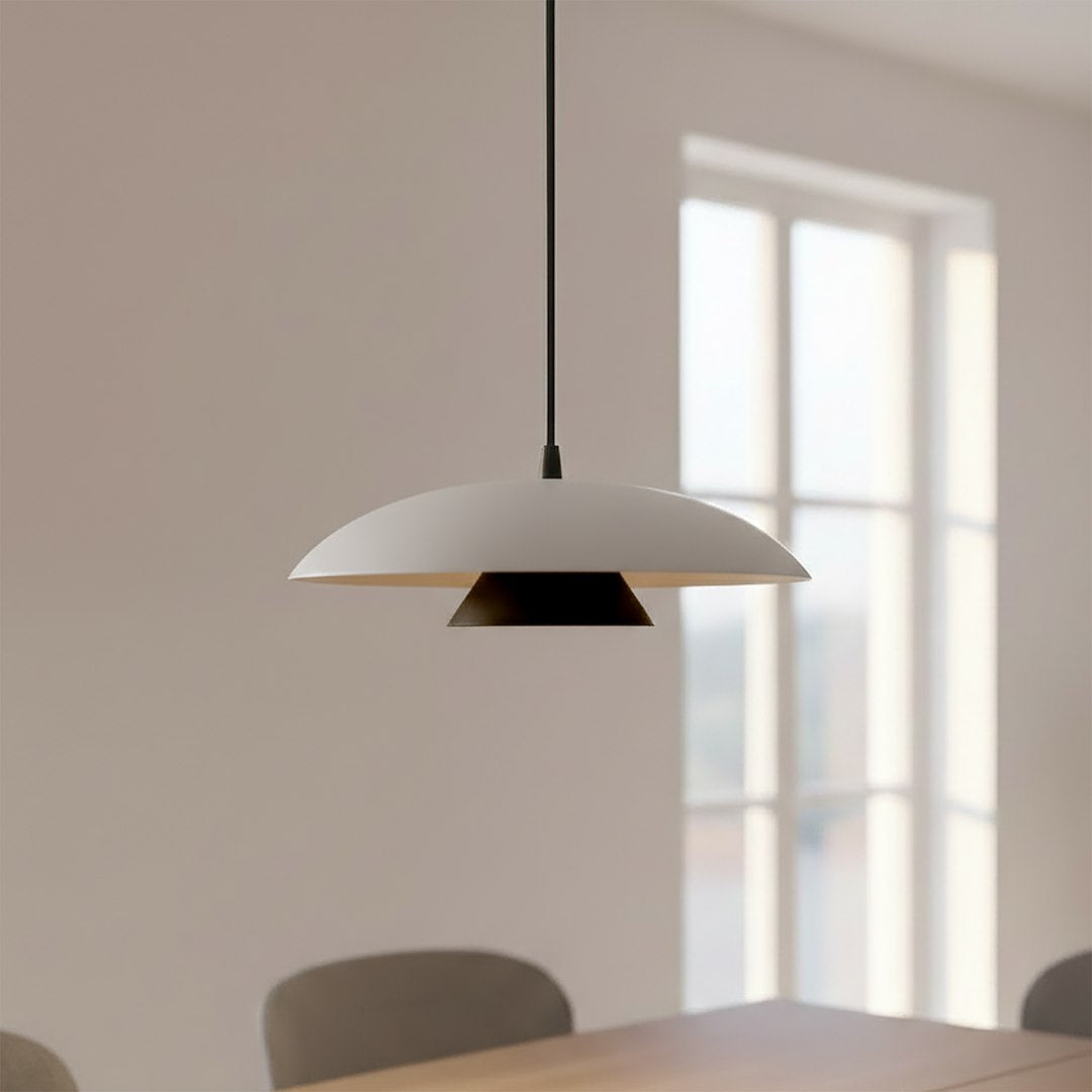 Hanglamp gepoedercoat staal Babel Scandinavisch wit met zwart, Ø 30 cm, voor eettafel en keukeneiland