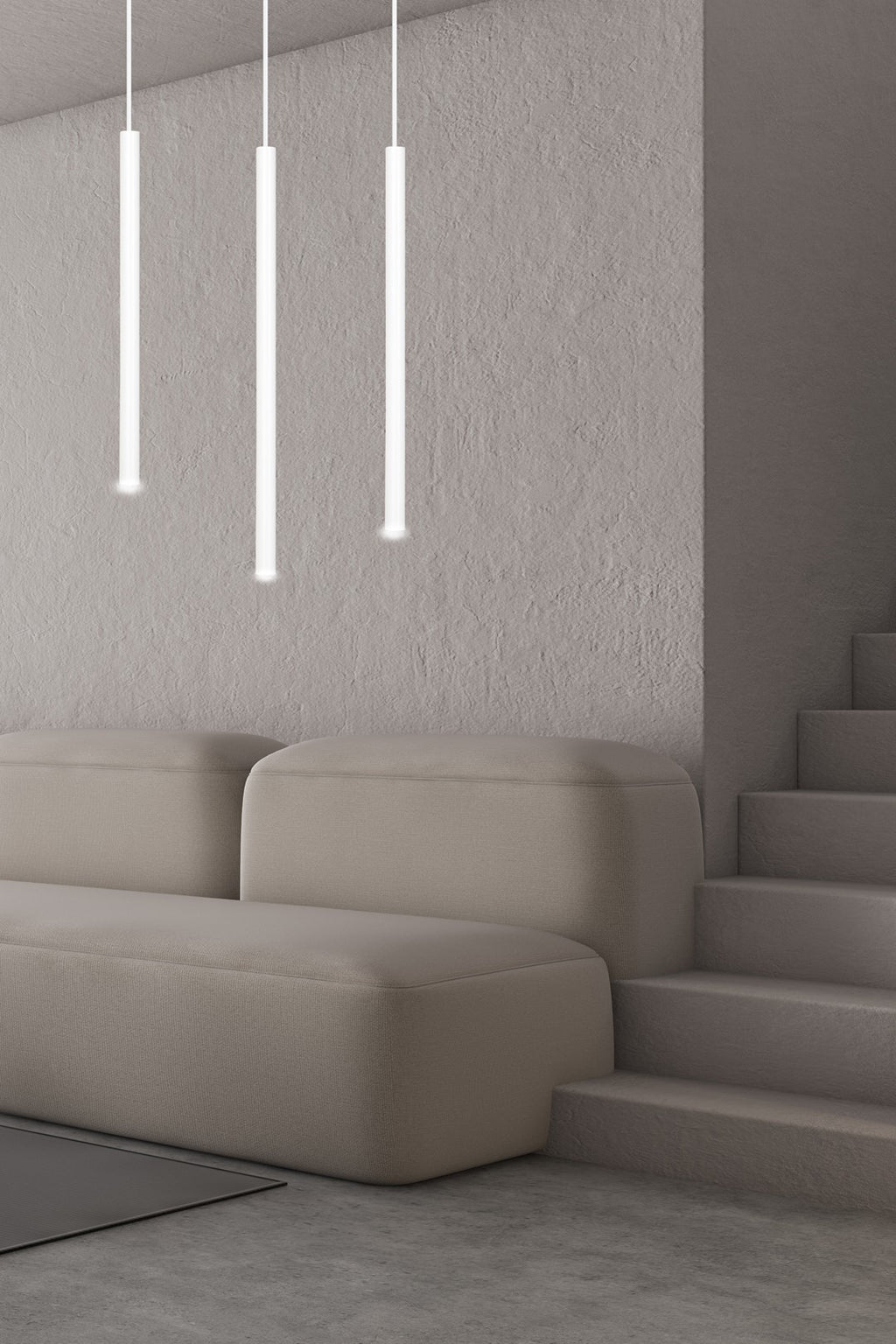 Hanglamp gepoedercoat staal Selter 3 lichts minimalistisch wit, 45 x 6 x 120 cm, voor woonkamer en eetkamer