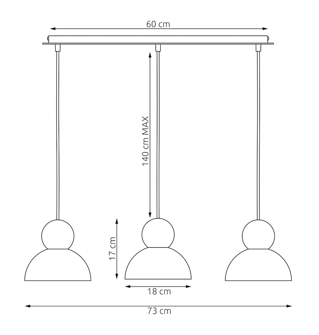 Hanglamp 3 lichts gepoedercoat staal en hout Kaki Scandinavisch wit, 3 x E27, breedte 73 cm