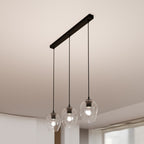 Hanglamp gepoedercoat staal en glas Istar, zwart met transparante kappen, 3 lichts, 70 x 100 cm