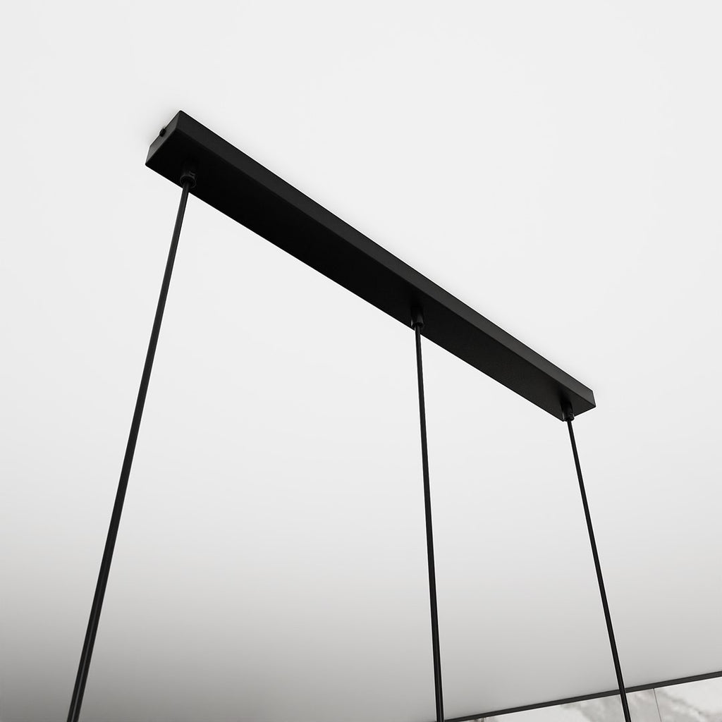 Hanglamp gepoedercoat staal en glas Istar, zwart met transparante kappen, 3 lichts, 70 x 100 cm