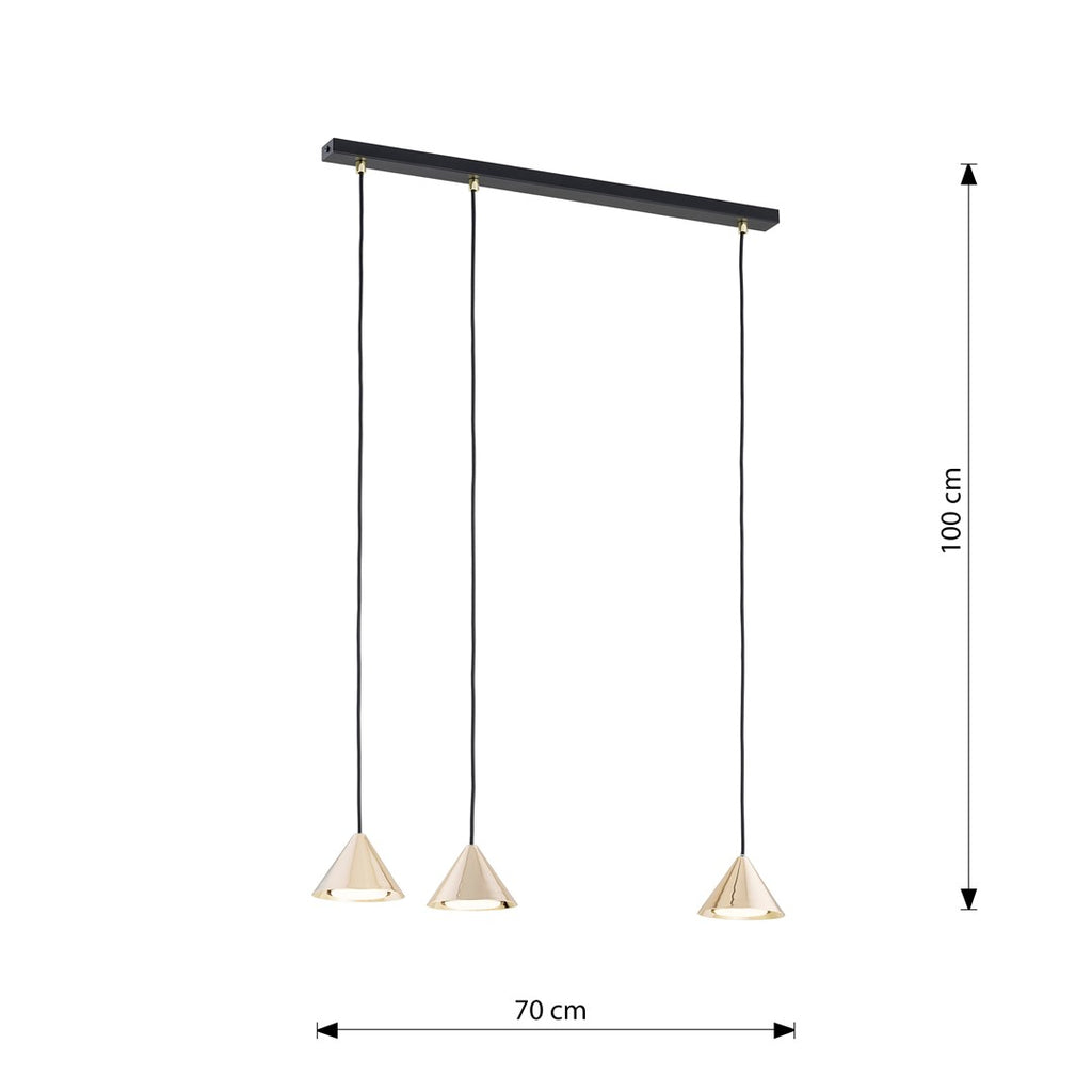 Hanglamp gepoedercoat staal Elit, minimalistisch, zwart en goud, 3 lichtpunten, 70 x 100 cm, woonkamer, eetkamer en hal