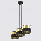 Hanglamp gepoedercoat staal en stof, modern Lux zwart met goud, kap Ø 20 cm, 3 lichts, voor eettafel en keukeneiland