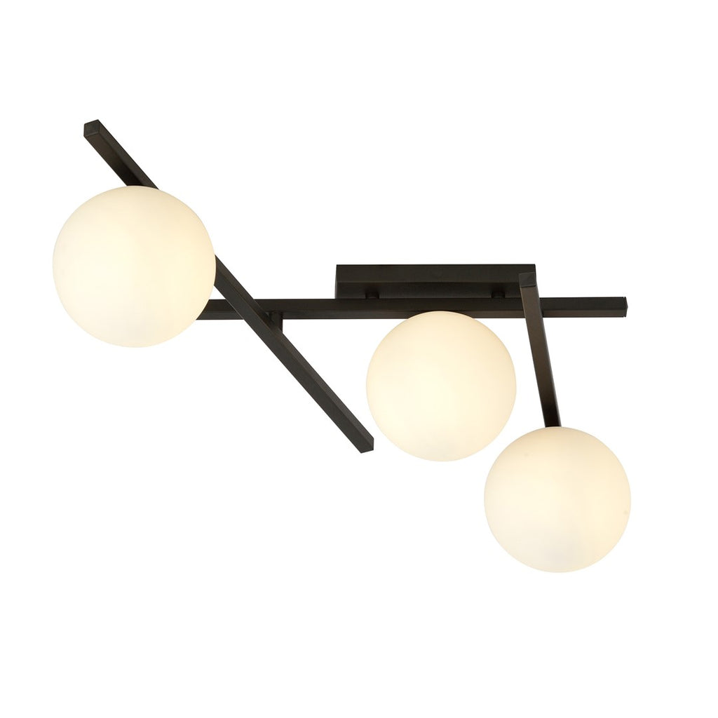 Plafondlamp gepoedercoat staal en glas, modern Smart 3 zwart met witte kappen, 3 x E14, 51 cm breed