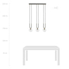 Hanglamp 3-lichts gepoedercoat staal en glas, retro glam, zwart met transparante kappen – 70 x 115 cm