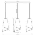 Hanglamp 3-lichts gepoedercoat staal en stof, modern, Moda, zwart en grijs, 95 cm breed, voor woonkamer en eethoek