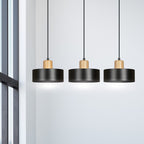 Hanglamp gepoedercoat staal en hout Torin, zwart, 3 lichts, 80 x 100 cm, verstelbare hoogte, woonkamer en eetkamer