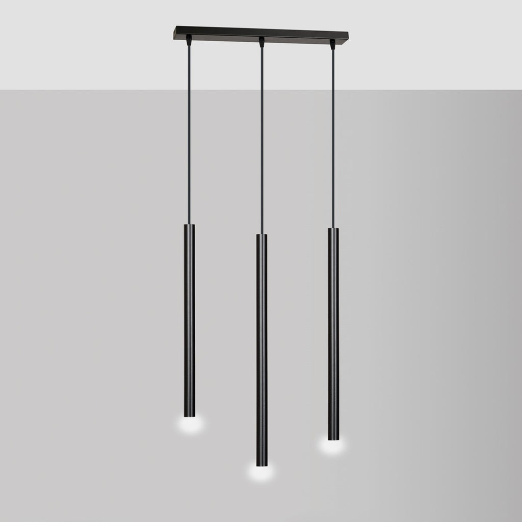 Hanglamp Selter 3 lichts gepoedercoat staal, minimalistisch, zwart, 45 x 120 cm, voor eetkamer of hal