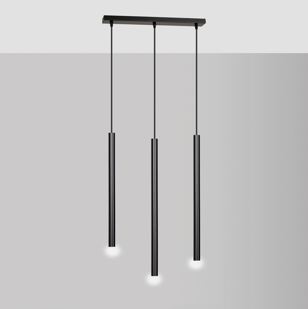 Hanglamp Selter 3 lichts gepoedercoat staal, minimalistisch, zwart, 45 x 120 cm, voor eetkamer of hal