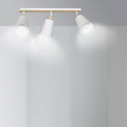 Plafondlamp 3 spots gepoedercoat staal en multiplex, Scandinavisch Atlas, wit met hout, voor lage plafonds
