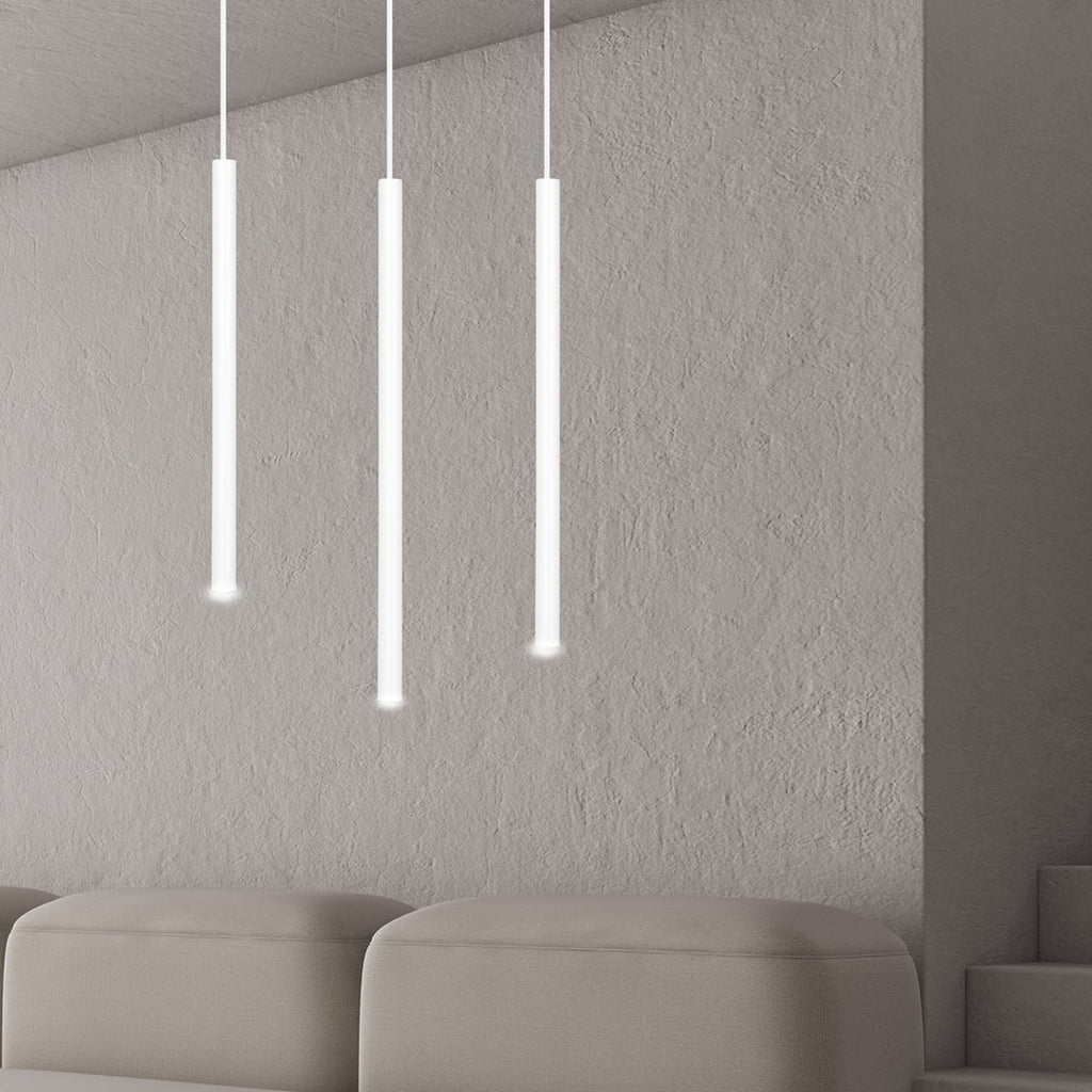 Hanglamp gepoedercoat staal Selter 3 lichts minimalistisch wit, 45 x 6 x 120 cm, voor woonkamer en eetkamer