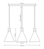 Hanglamp gepoedercoat staal en hout Scandinavisch beige, 3 fittingen E27 – 78 x 23 cm, boven eettafel of kookeiland