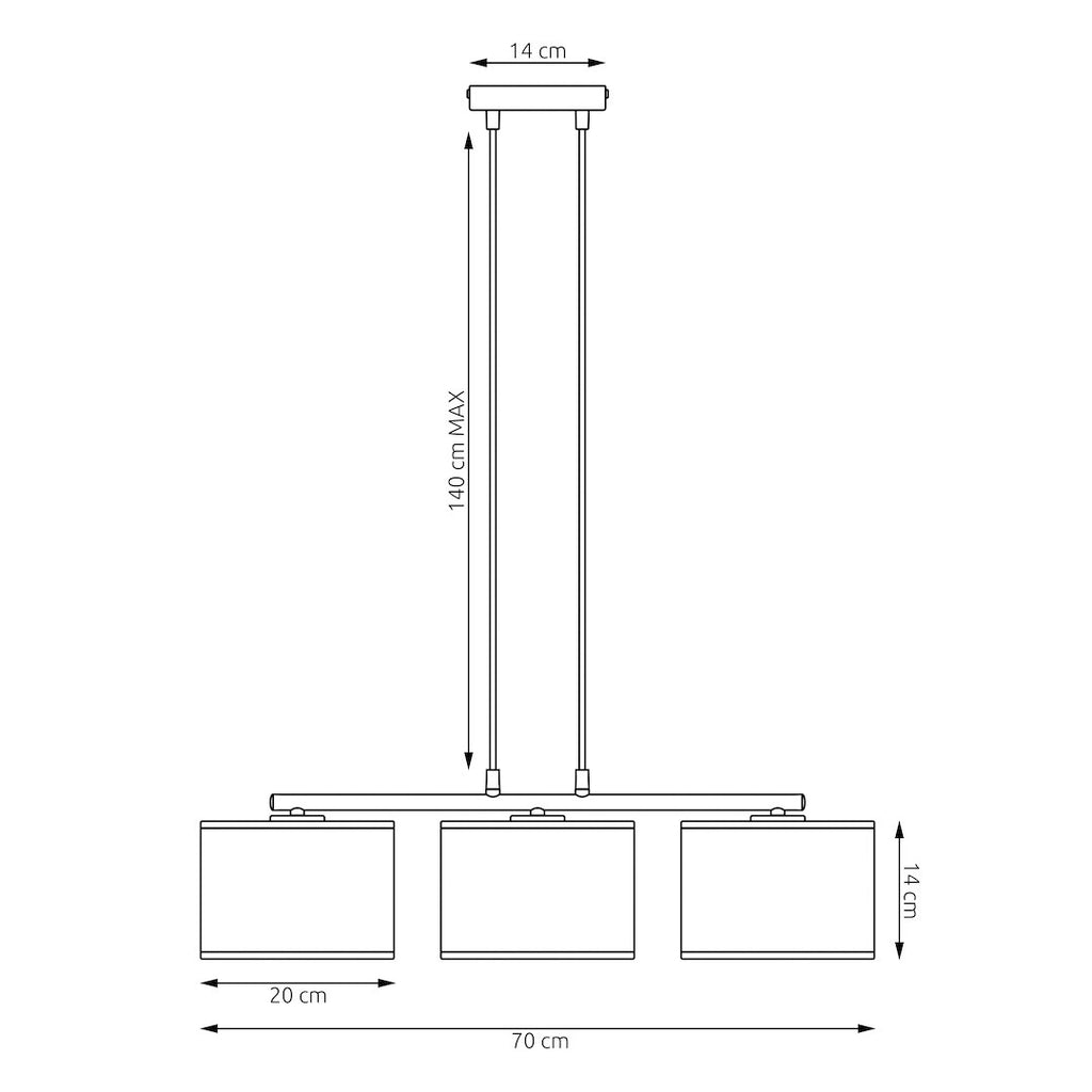 Hanglamp gepoedercoat staal Karbon minimalistisch zwart en bruin, 3 lichtpunten, stoffen kappen Ø 20 cm, eettafel