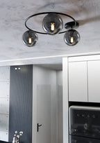 Plafondlamp Sopra gepoedercoat staal en glas, minimalistisch, zwart met grafiet glazen kappen, 3 lichtpunten, E14