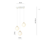 Hanglamp staal en glas Royal retro wit met goud, 3 lampen, kap Ø 14 cm, voor eettafel, keuken of woonkamer