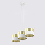 Hanglamp gepoedercoat staal met stoffen kap, Lux, wit en goud, 3 lichts, kap Ø 20 cm, breedte 70 cm