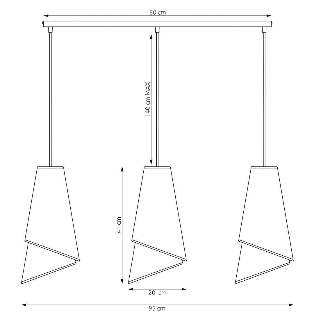 Hanglamp staal modern Moda rotankleurig 95 cm breed, 3 fittingen E27, voor woonkamer of eethoek