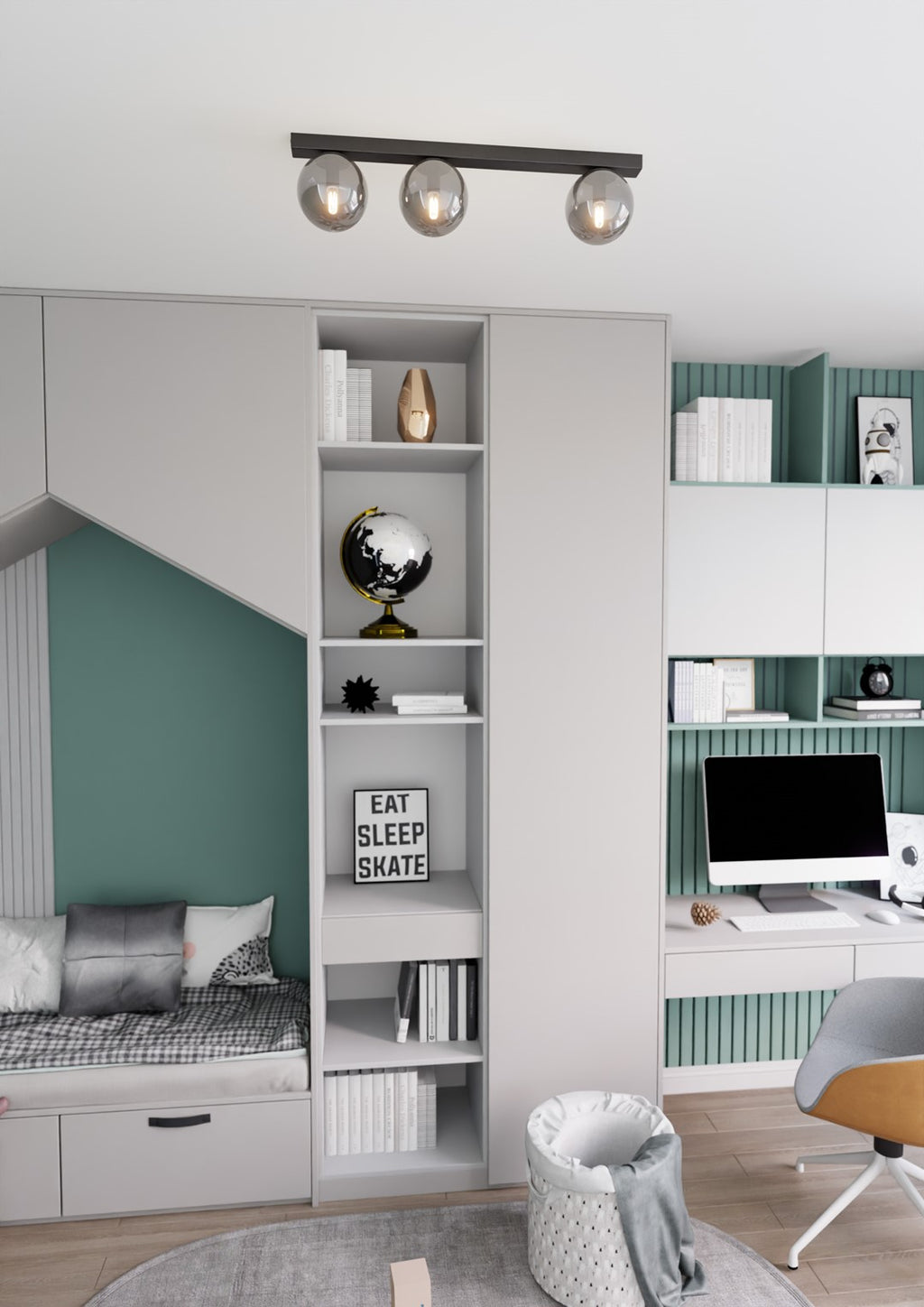 Plafondlamp gepoedercoat staal Fit 3 zwart met grafiet glazen kappen, 70 cm breed, voor woonkamer of keuken